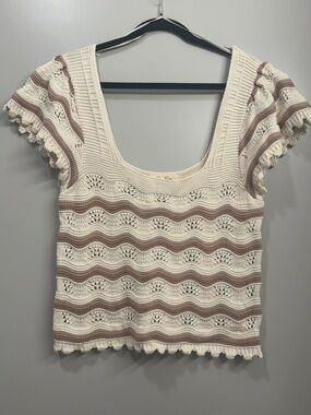 Jessica Simpson Cream Taupe Crochet Floral Crop Top Boho Coquette